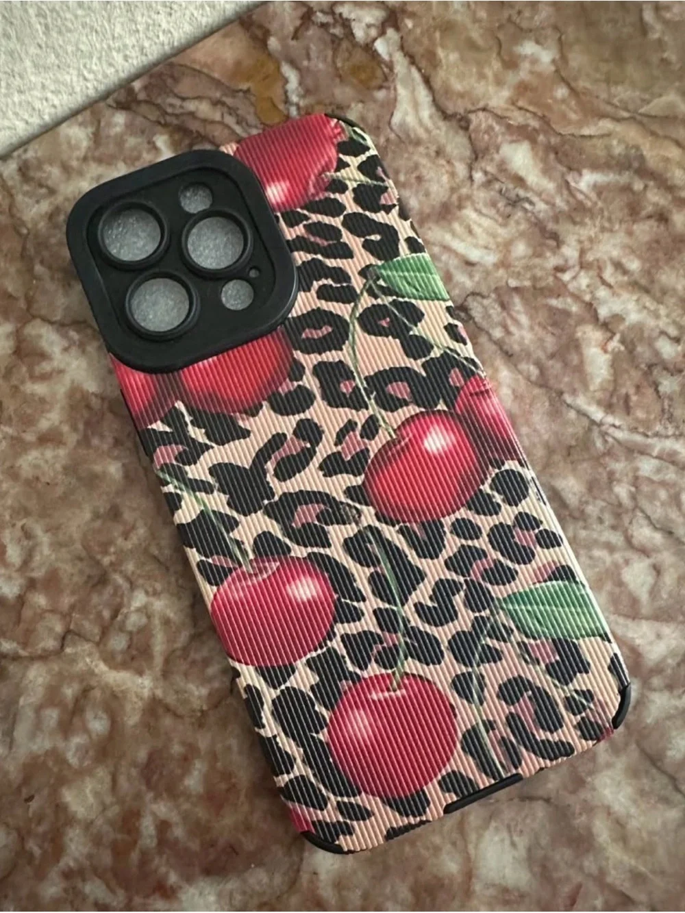Leopard Cherry Print Phone Case -/Red